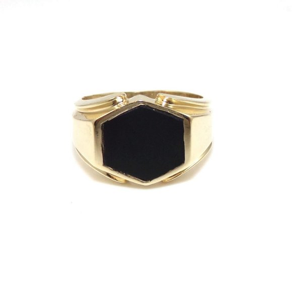 Vintage 14K Yellow Gold Black Onyx Ring Size 6.25